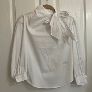 NWT Lauren Ralph Lauren White Bow Neck Top Size 00